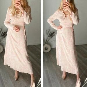 H&M crepe full length pink creme maxi wrap dress